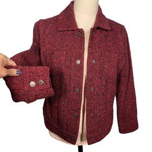 NWOT J. Jill tweed short blazer jacket red burgundy black, wool blend Small